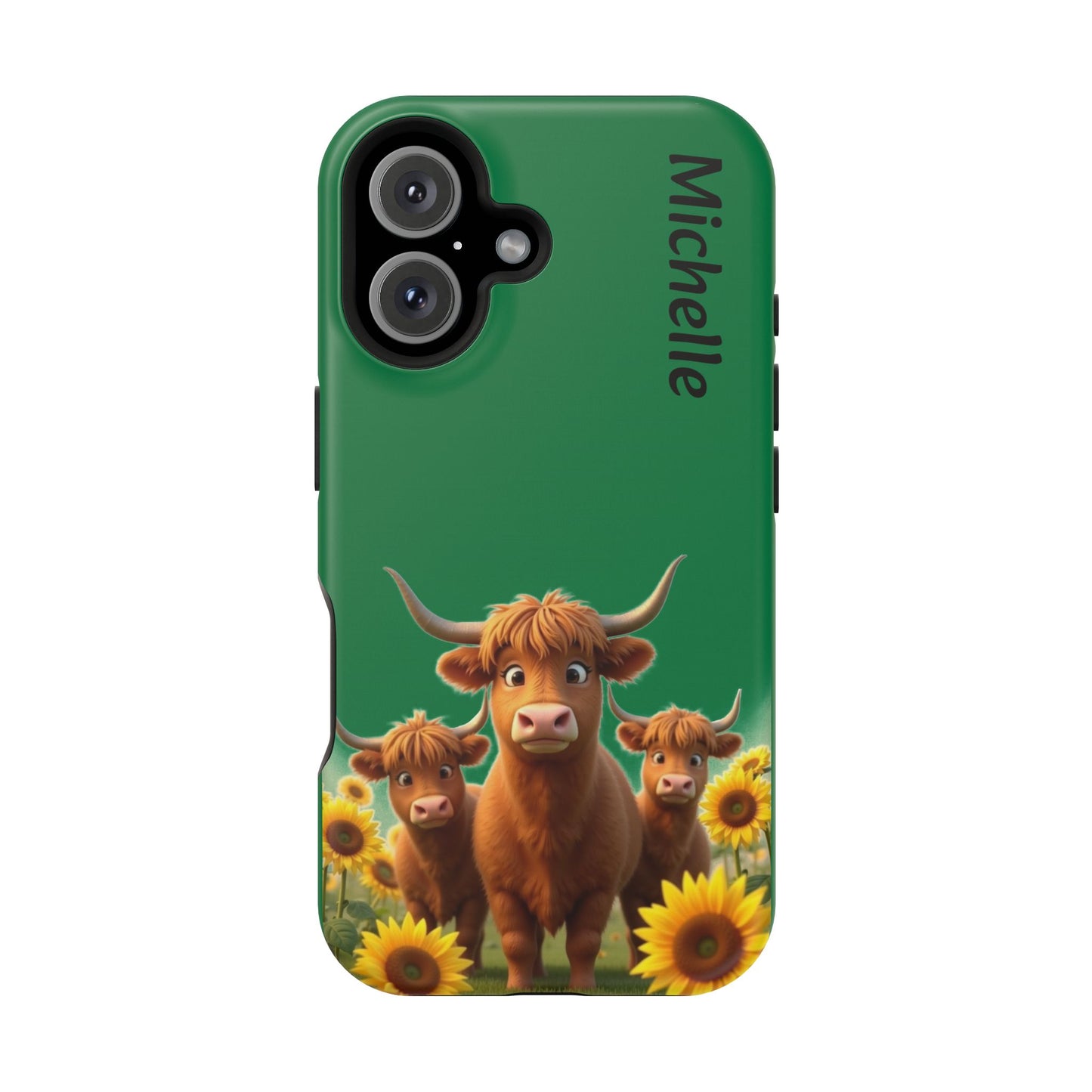 Personalized Highland Cow Phone Case - Custom Name Farm Animal Gift | Cute Green iPhone Cases for Women & Girls