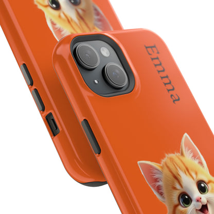 Personalized Orange Tabby Cat Phone Case - Custom Name Gift for Cat Lovers | Kawaii Kitten Cases for Girls & Women