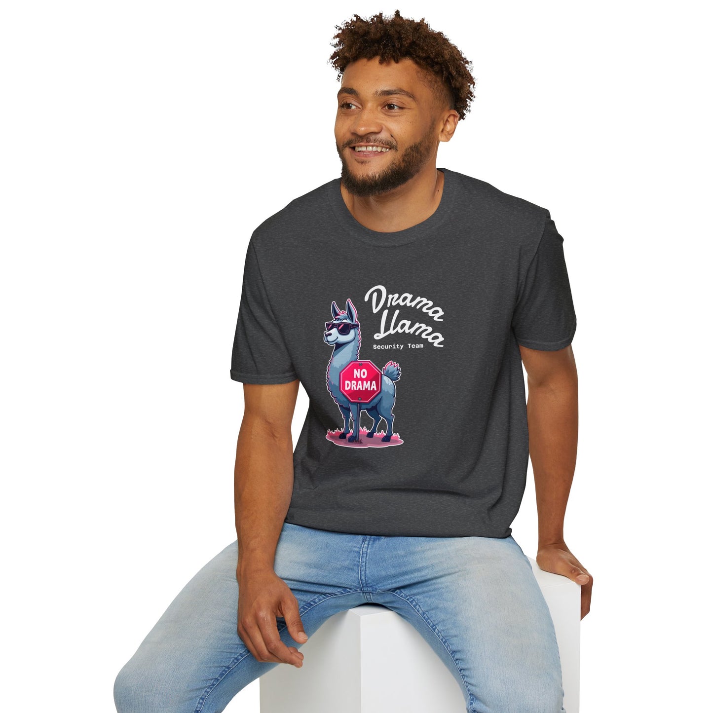Funny Drama Llama Security Team T-Shirt – Sarcastic Llama with Sunglasses & “No Drama” Stop Sign, Ironic Humor Gift for Chill People