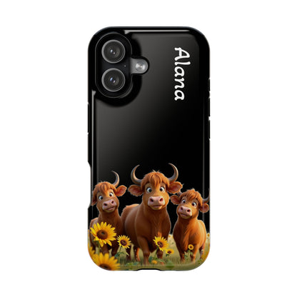 Personalized Highland Cow Phone Case - Custom Name Farm Animal Gift | Cute Black iPhone Cases for Women & Girls