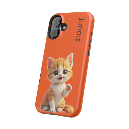 Personalized Orange Tabby Cat Phone Case - Custom Name Gift for Cat Lovers | Kawaii Kitten Cases for Girls & Women