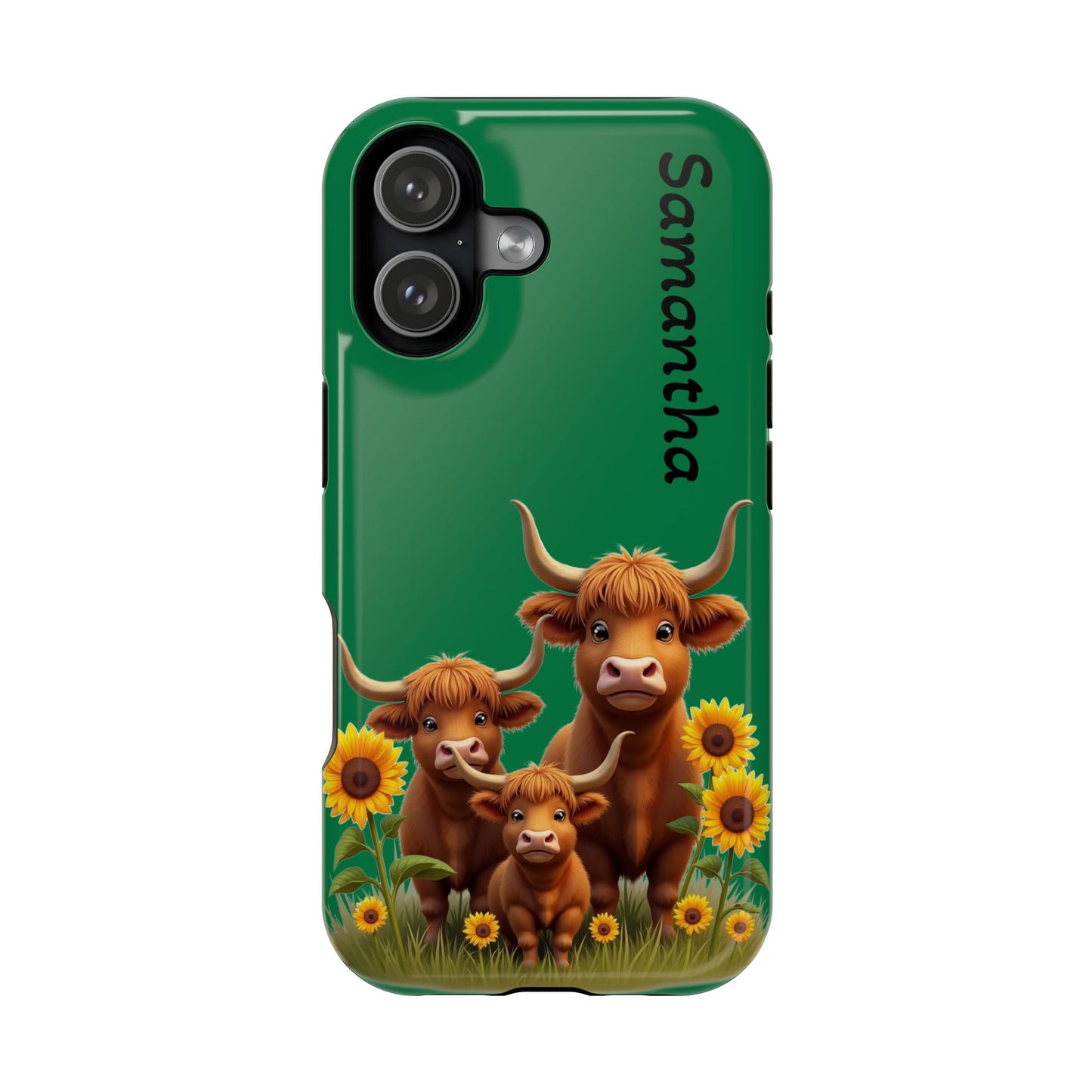 Personalized Highland Cow Phone Case - Custom Name Farm Animal Gift | Cute Green iPhone Cases for Women & Girls
