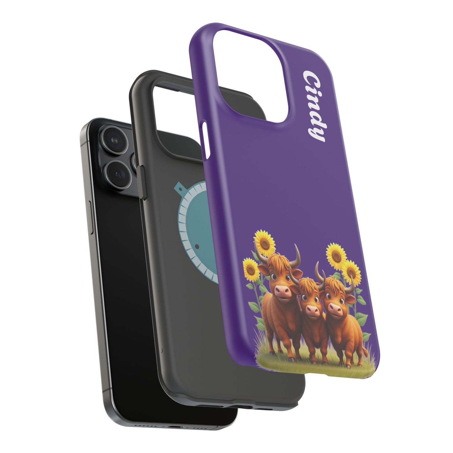 Personalized Purple Highland Cow Phone Case - Custom Name Farm Animal Gift | Cute Purple iPhone Cases for Women & Girls