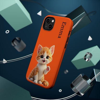 Personalized Orange Tabby Cat Phone Case - Custom Name Gift for Cat Lovers | Kawaii Kitten Cases for Girls & Women