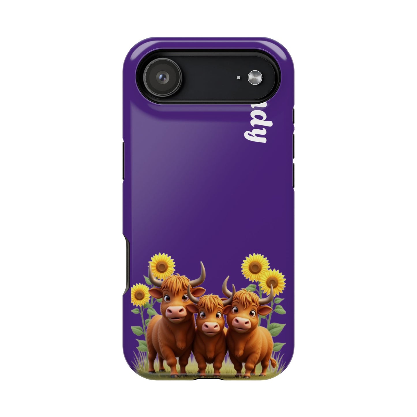 Personalized Purple Highland Cow Phone Case - Custom Name Farm Animal Gift | Cute Purple iPhone Cases for Women & Girls