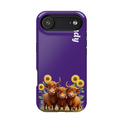 Personalized Purple Highland Cow Phone Case - Custom Name Farm Animal Gift | Cute Purple iPhone Cases for Women & Girls