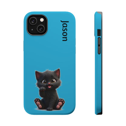 Personalized Black Kitten Phone Case - Custom Name Cat Lover Gift | Cute Teal Blue iPhone Cases for Women & Girls