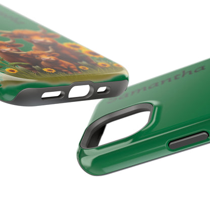 Personalized Highland Cow Phone Case - Custom Name Farm Animal Gift | Cute Green iPhone Cases for Women & Girls