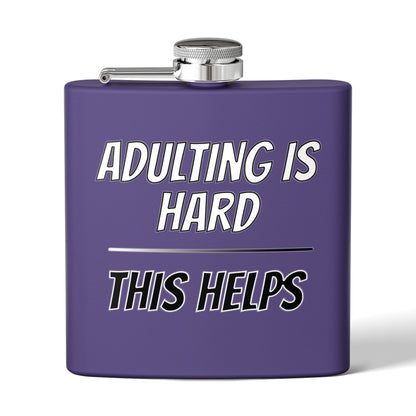 "Adulting Is Hard – This Helps" Flask – Funny Stainless Steel Hip Flask