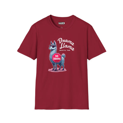 Funny Drama Llama Security Team T-Shirt – Sarcastic Llama with Sunglasses & “No Drama” Stop Sign, Ironic Humor Gift for Chill People