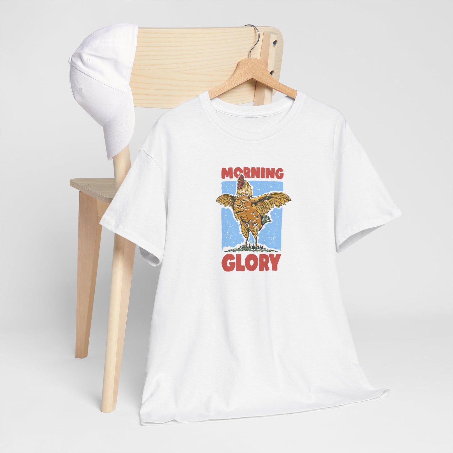 Funny Chicken T-Shirt – “Morning Glory” Retro Graphic Tee for Farm Life Fans & Early Risers