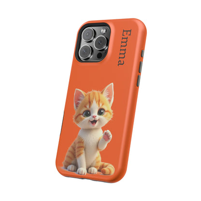 Personalized Orange Tabby Cat Phone Case - Custom Name Gift for Cat Lovers | Kawaii Kitten Cases for Girls & Women
