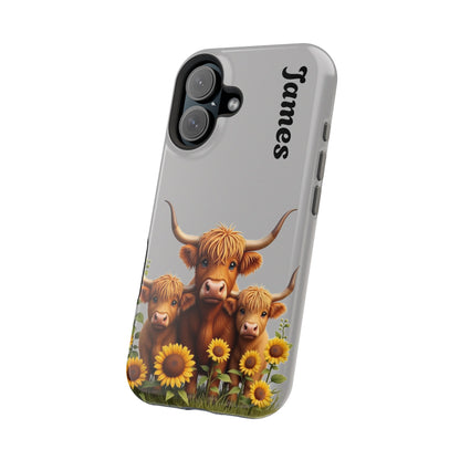 Personalized Gray Highland Cow Phone Case - Custom Name Farm Animal Gift | Cute Gray iPhone Cases for Women & Girls