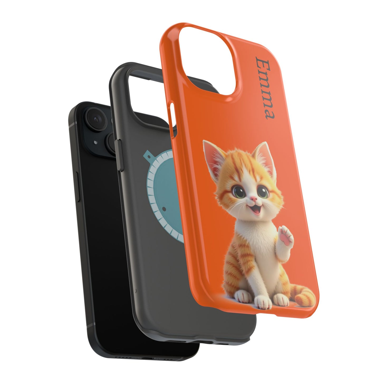 Personalized Orange Tabby Cat Phone Case - Custom Name Gift for Cat Lovers | Kawaii Kitten Cases for Girls & Women