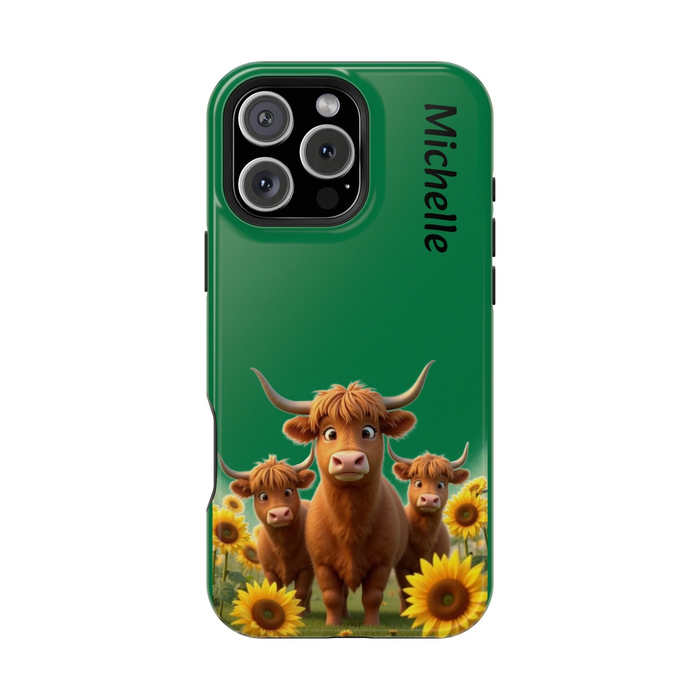 Personalized Highland Cow Phone Case - Custom Name Farm Animal Gift | Cute Green iPhone Cases for Women & Girls