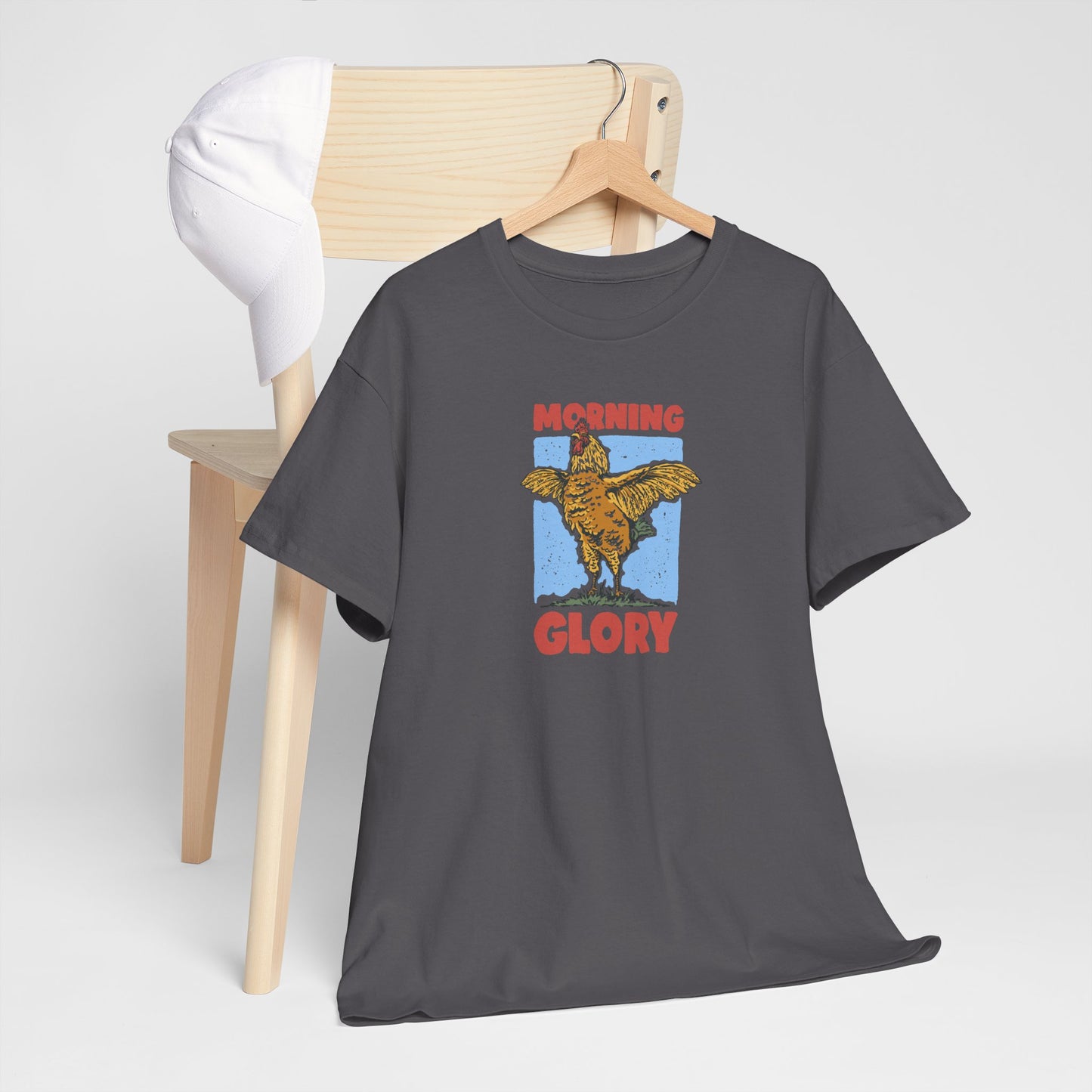 Funny Chicken T-Shirt – “Morning Glory” Retro Graphic Tee for Farm Life Fans & Early Risers