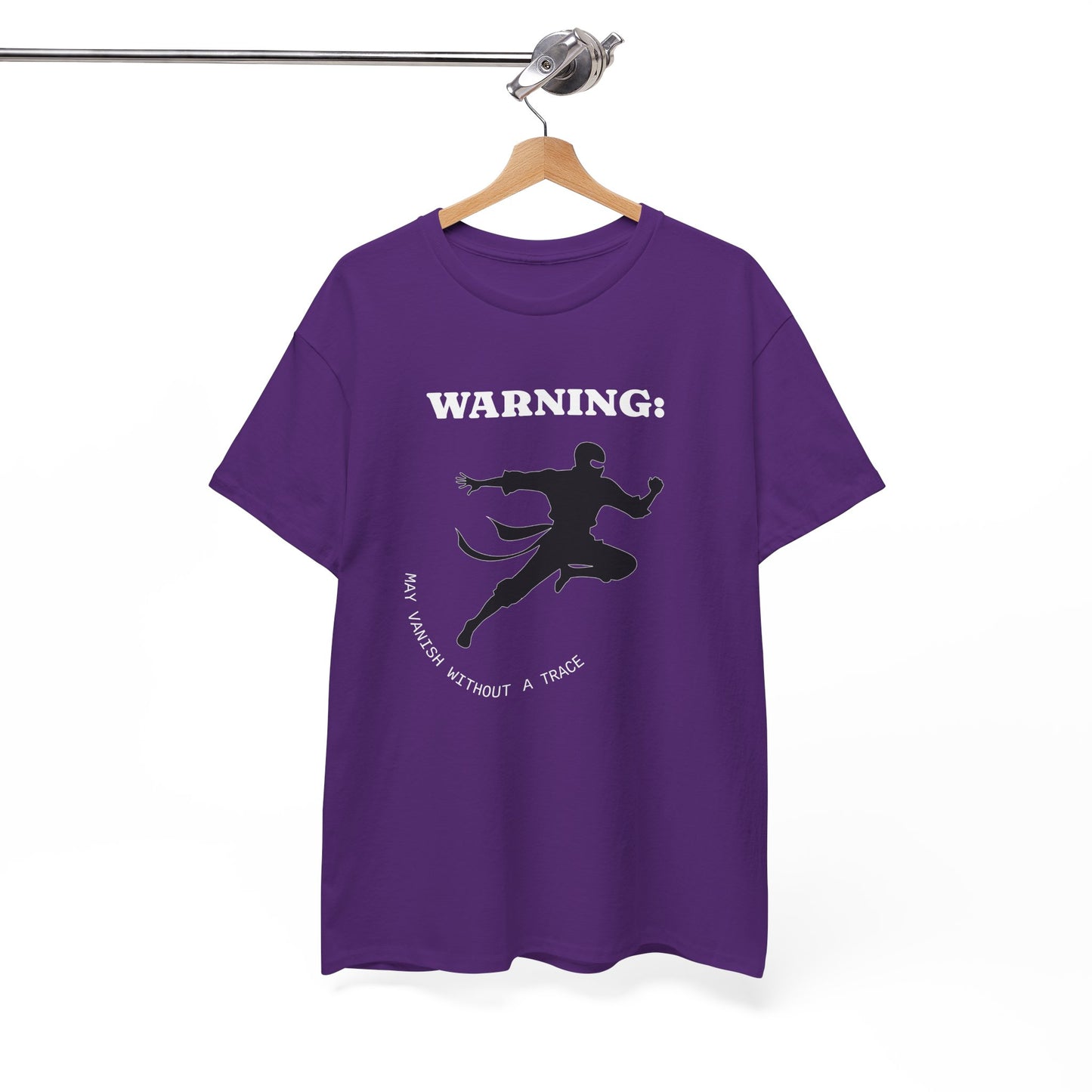Funny Ninja T-Shirt – “Warning: May Vanish Without a Trace” – Stealth Humor Tee for Martial Arts Fans
