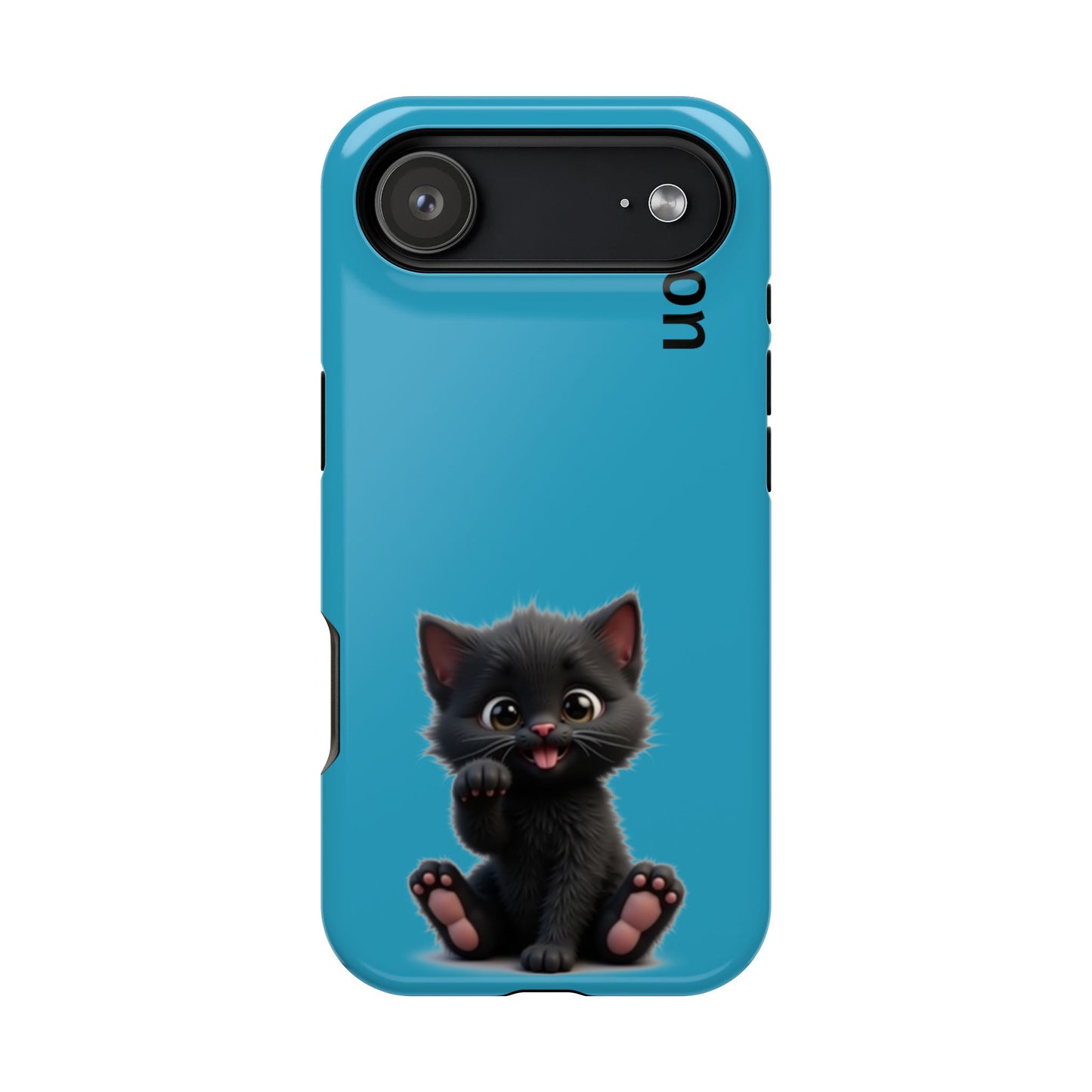 Personalized Black Kitten Phone Case - Custom Name Cat Lover Gift | Cute Teal Blue iPhone Cases for Women & Girls