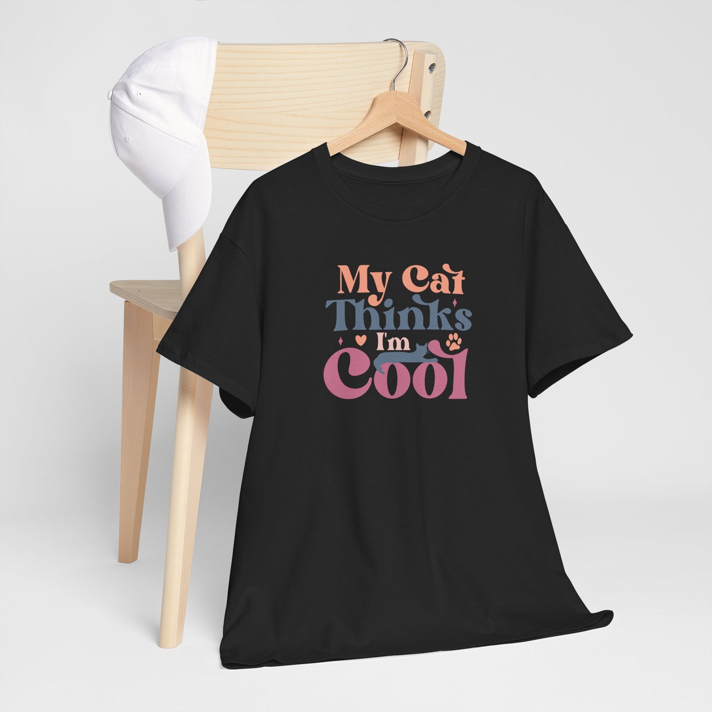 Funny Cat Lover T-Shirt – “My Cat Thinks I’m Cool” Graphic Tee – Gift for Proud Pet Owners