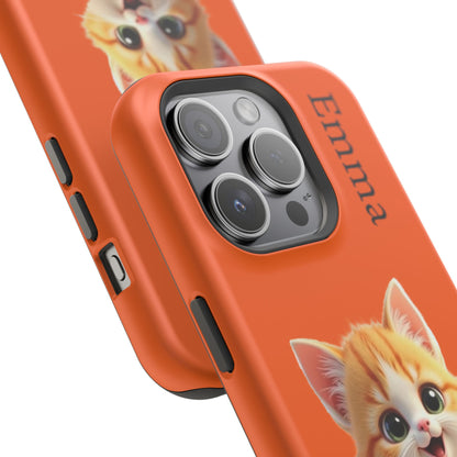 Personalized Orange Tabby Cat Phone Case - Custom Name Gift for Cat Lovers | Kawaii Kitten Cases for Girls & Women