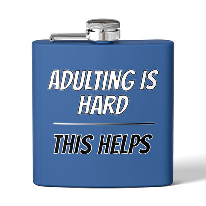"Adulting Is Hard – This Helps" Flask – Funny Stainless Steel Hip Flask