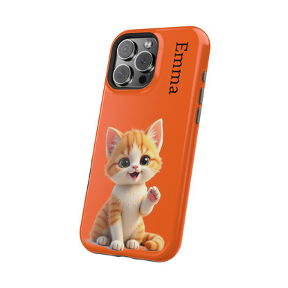 Personalized Orange Tabby Cat Phone Case - Custom Name Gift for Cat Lovers | Kawaii Kitten Cases for Girls & Women