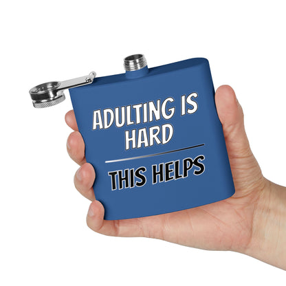 "Adulting Is Hard – This Helps" Flask – Funny Stainless Steel Hip Flask