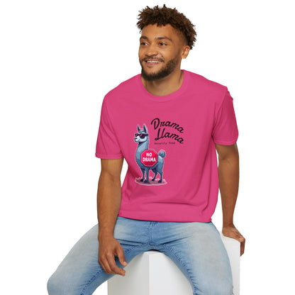 Funny Drama Llama Security Team T-Shirt – Sarcastic Llama with Sunglasses & “No Drama” Stop Sign, Ironic Humor Gift for Chill People