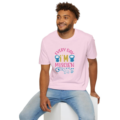 Funny Workout Shirt - “Every Day I’m Muscle’n” Gym Tee, Gift for Fitness Lovers, Motivational Exercise Clothing