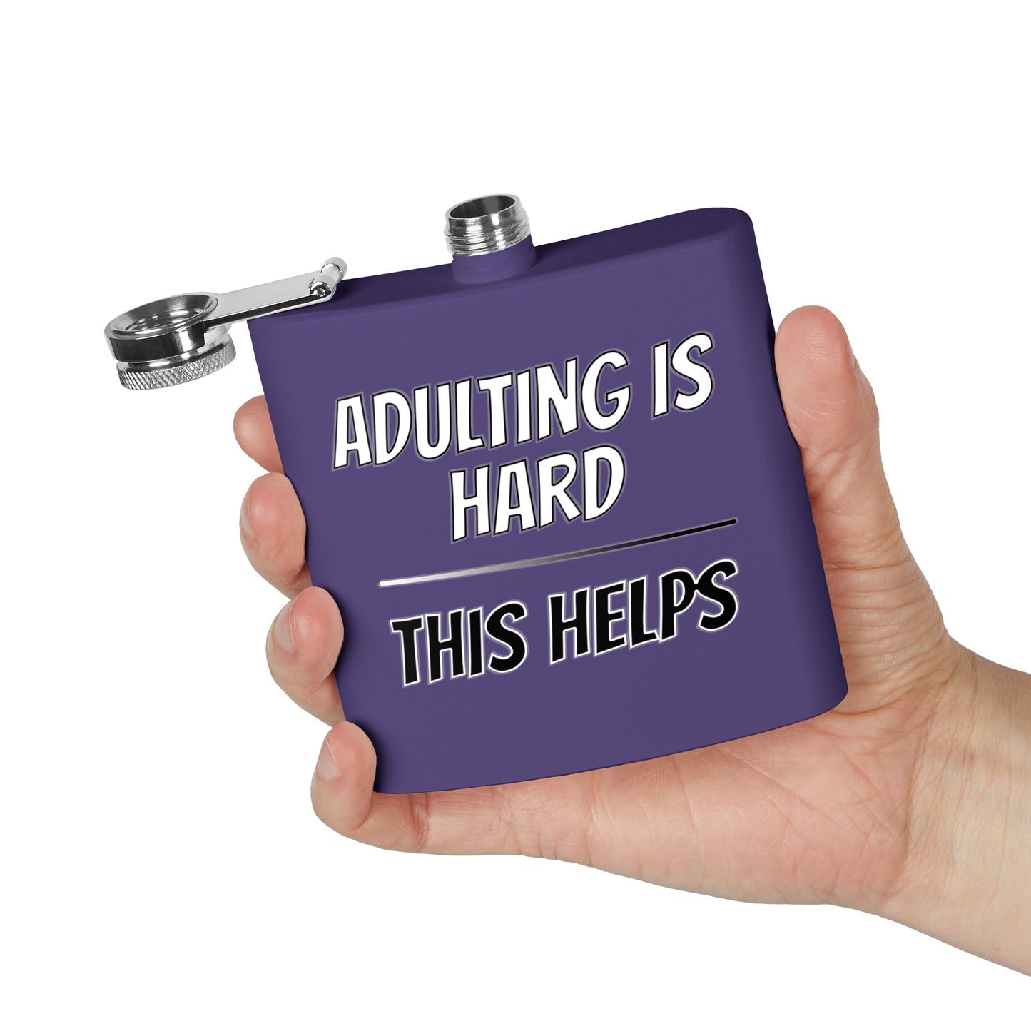 "Adulting Is Hard – This Helps" Flask – Funny Stainless Steel Hip Flask