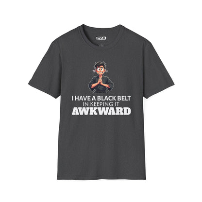 Funny Black Belt in Keeping It Awkward T-Shirt – Sarcastic Karate Kid Cartoon Tee, Ironic Humor Gift for Socially Clumsy & Relatable Souls