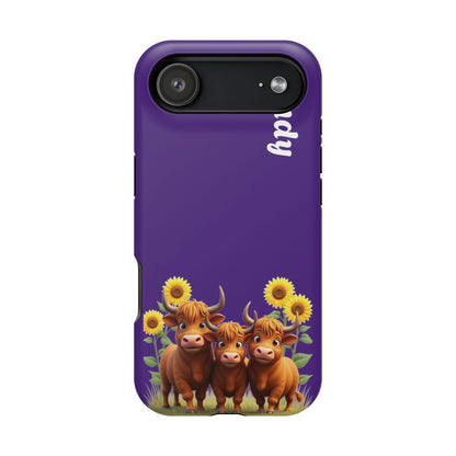 Personalized Purple Highland Cow Phone Case - Custom Name Farm Animal Gift | Cute Purple iPhone Cases for Women & Girls