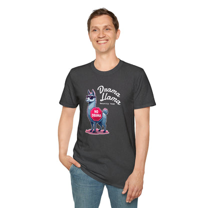 Funny Drama Llama Security Team T-Shirt – Sarcastic Llama with Sunglasses & “No Drama” Stop Sign, Ironic Humor Gift for Chill People