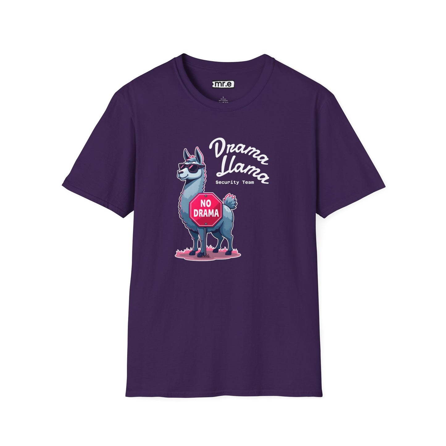 Funny Drama Llama Security Team T-Shirt – Sarcastic Llama with Sunglasses & “No Drama” Stop Sign, Ironic Humor Gift for Chill People