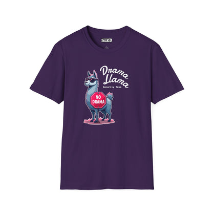 Funny Drama Llama Security Team T-Shirt – Sarcastic Llama with Sunglasses & “No Drama” Stop Sign, Ironic Humor Gift for Chill People