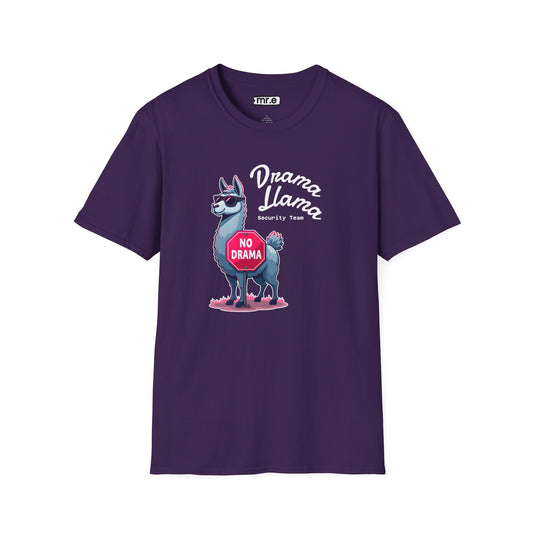 Funny Drama Llama Security Team T-Shirt – Sarcastic Llama with Sunglasses & “No Drama” Stop Sign, Ironic Humor Gift for Chill People