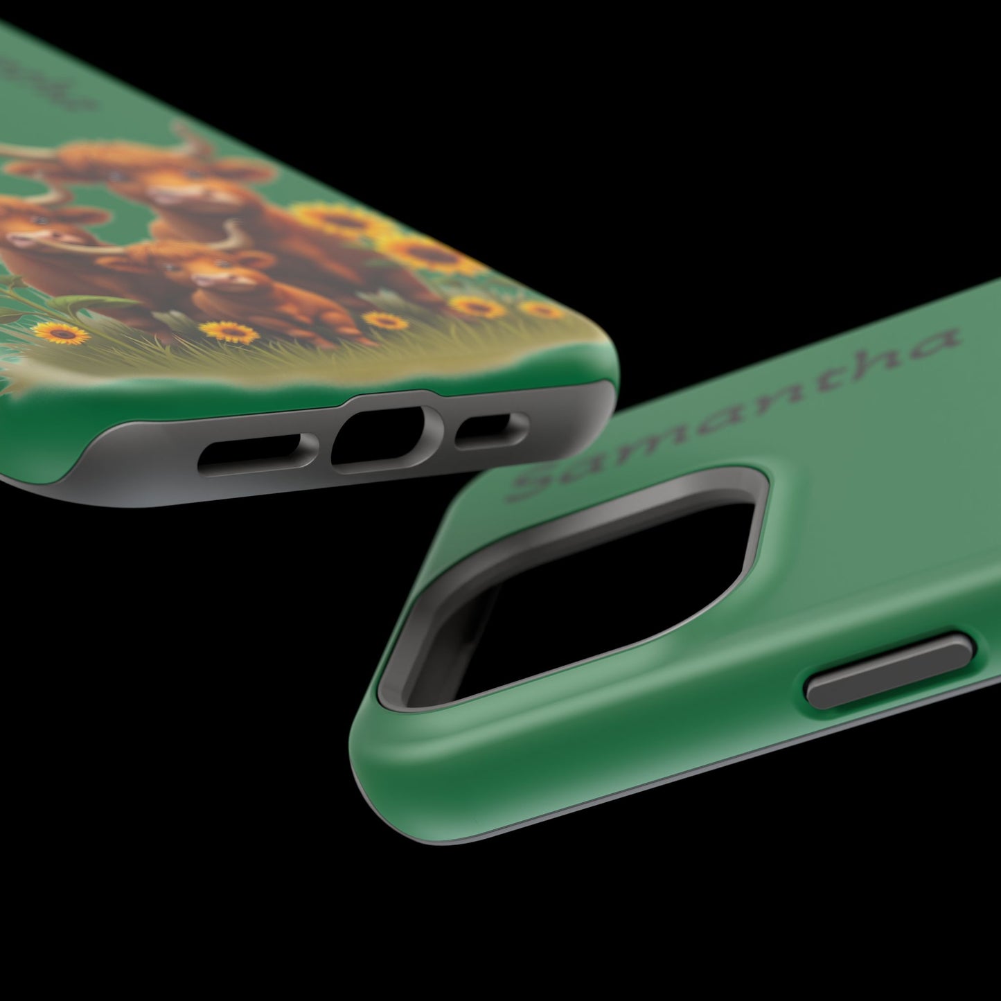 Personalized Highland Cow Phone Case - Custom Name Farm Animal Gift | Cute Green iPhone Cases for Women & Girls