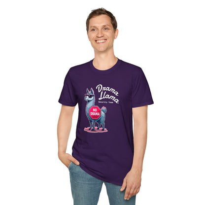 Funny Drama Llama Security Team T-Shirt – Sarcastic Llama with Sunglasses & “No Drama” Stop Sign, Ironic Humor Gift for Chill People