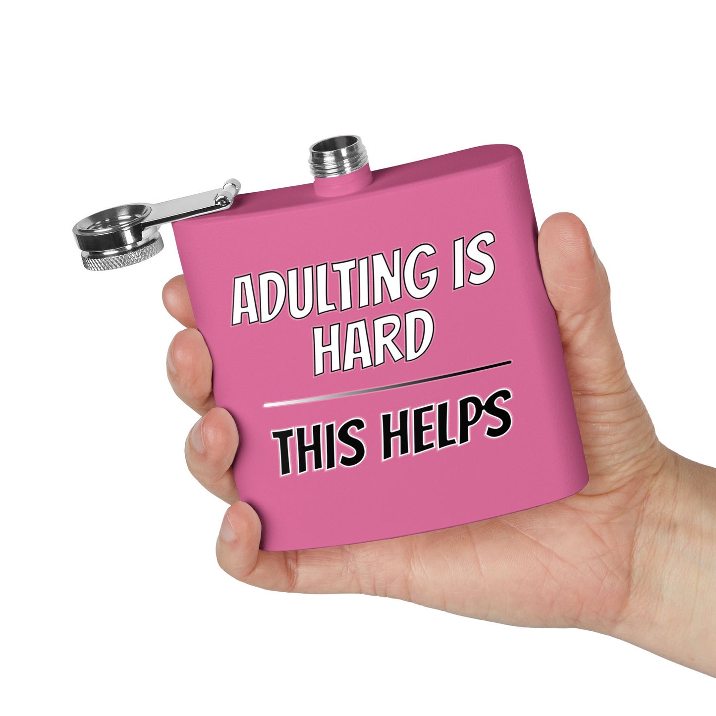 "Adulting Is Hard – This Helps" Flask – Funny Stainless Steel Hip Flask