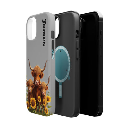 Personalized Gray Highland Cow Phone Case - Custom Name Farm Animal Gift | Cute Gray iPhone Cases for Women & Girls