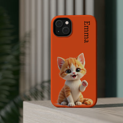 Personalized Orange Tabby Cat Phone Case - Custom Name Gift for Cat Lovers | Kawaii Kitten Cases for Girls & Women