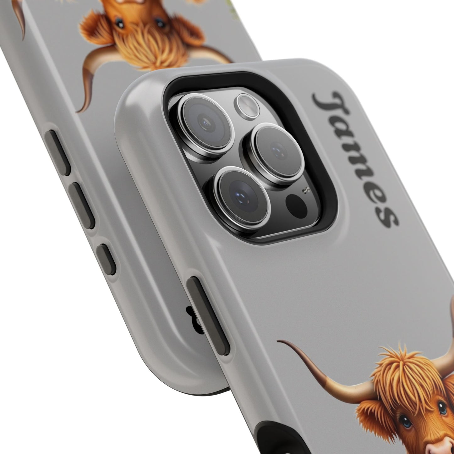 Personalized Gray Highland Cow Phone Case - Custom Name Farm Animal Gift | Cute Gray iPhone Cases for Women & Girls