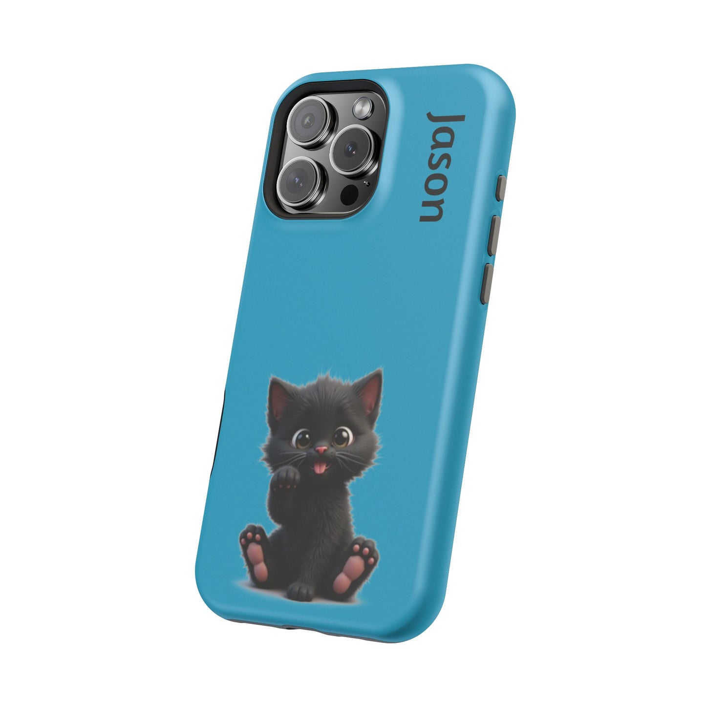 Personalized Black Kitten Phone Case - Custom Name Cat Lover Gift | Cute Teal Blue iPhone Cases for Women & Girls