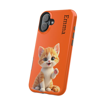 Personalized Orange Tabby Cat Phone Case - Custom Name Gift for Cat Lovers | Kawaii Kitten Cases for Girls & Women