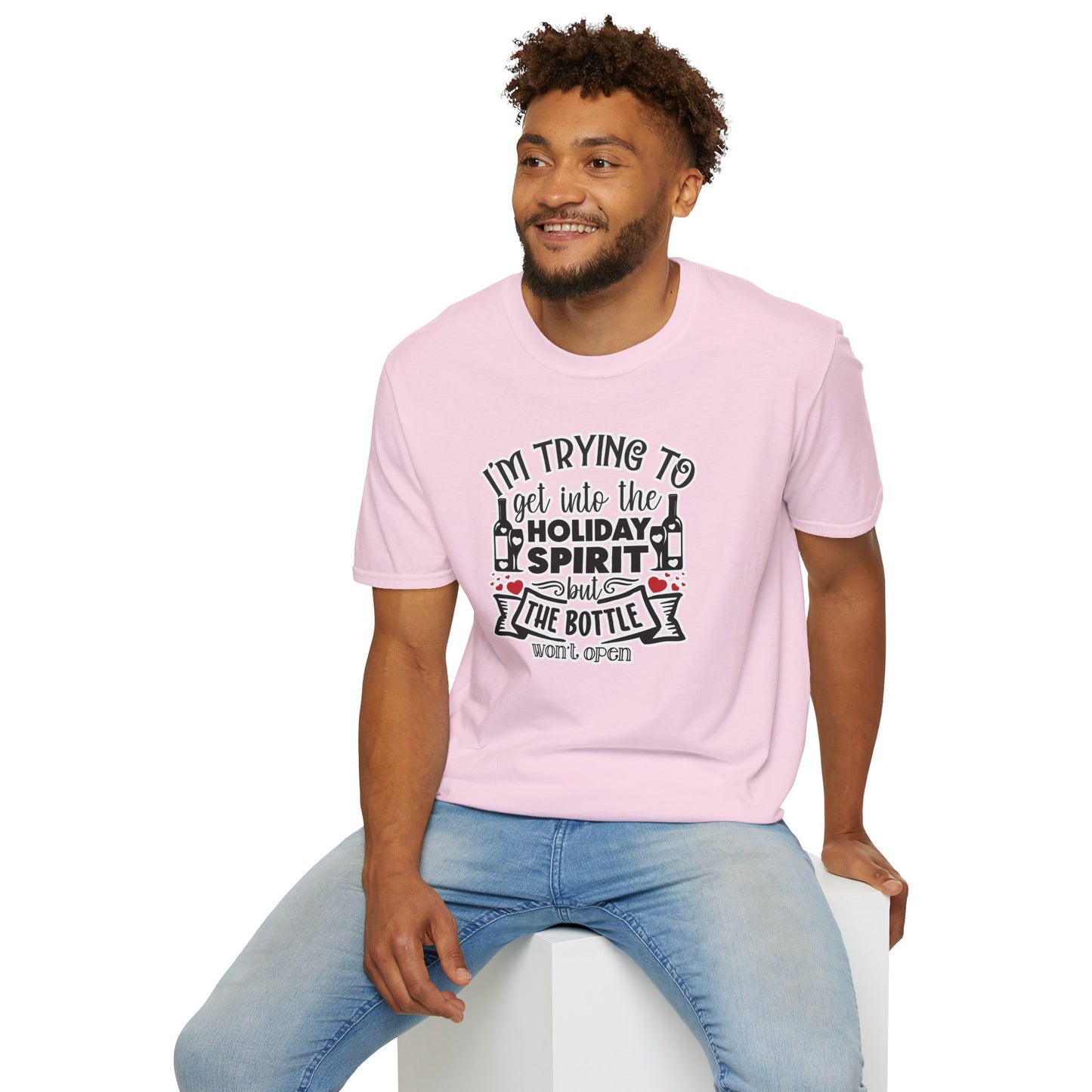 Funny Holiday Spirit Wine T-Shirt - Unisex Cotton Tee for Christmas