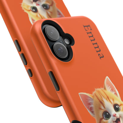 Personalized Orange Tabby Cat Phone Case - Custom Name Gift for Cat Lovers | Kawaii Kitten Cases for Girls & Women