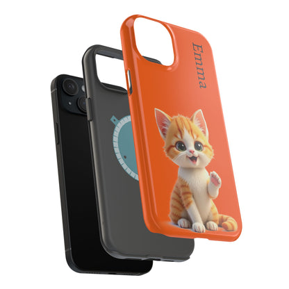 Personalized Orange Tabby Cat Phone Case - Custom Name Gift for Cat Lovers | Kawaii Kitten Cases for Girls & Women