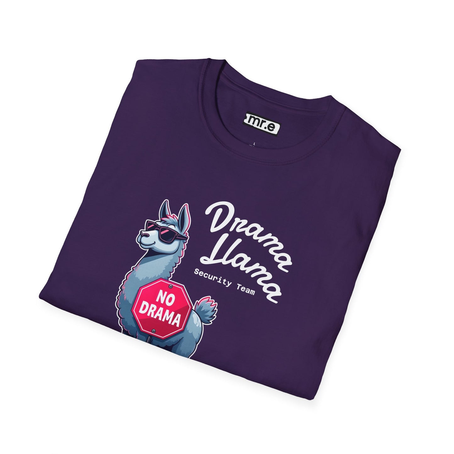 Funny Drama Llama Security Team T-Shirt – Sarcastic Llama with Sunglasses & “No Drama” Stop Sign, Ironic Humor Gift for Chill People