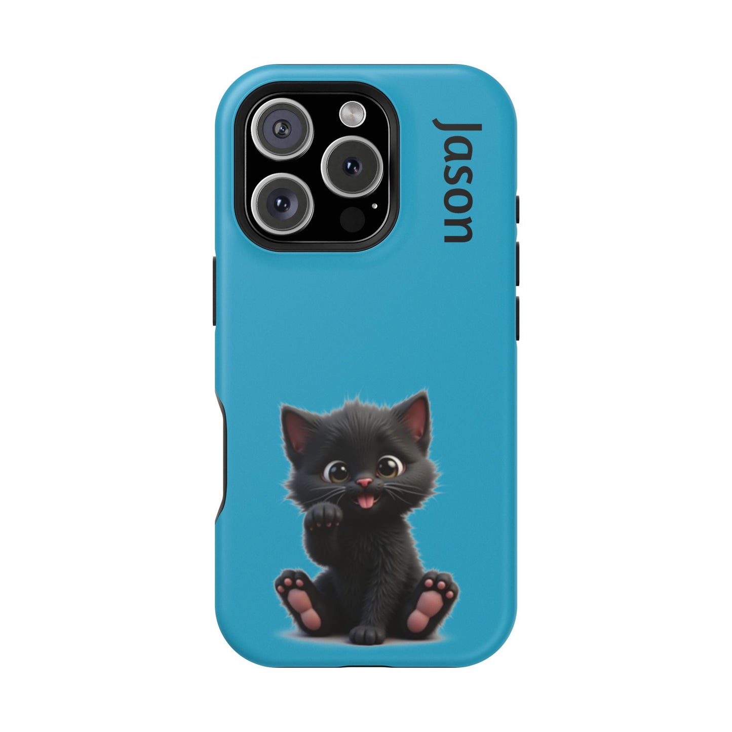 Personalized Black Kitten Phone Case - Custom Name Cat Lover Gift | Cute Teal Blue iPhone Cases for Women & Girls