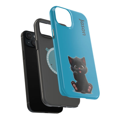 Personalized Black Kitten Phone Case - Custom Name Cat Lover Gift | Cute Teal Blue iPhone Cases for Women & Girls